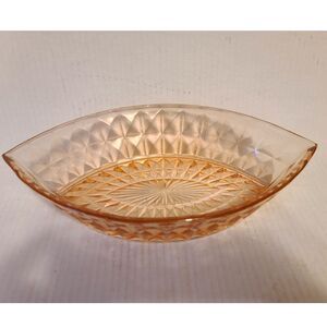 Vintage Jeannette Windsor Diamond Cut Boat‎ Pink Depression Dish Glass Bowl